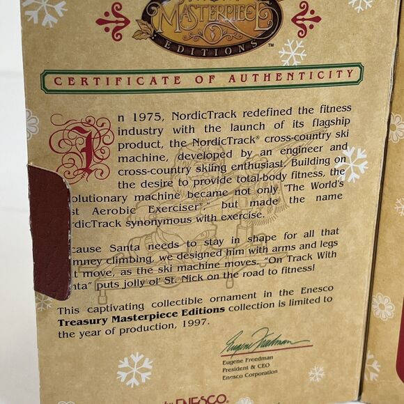 Enesco 1997 Masterpiece On track With Santa Christmas Ornament Santa NordicTrack - Picture 3 of 10